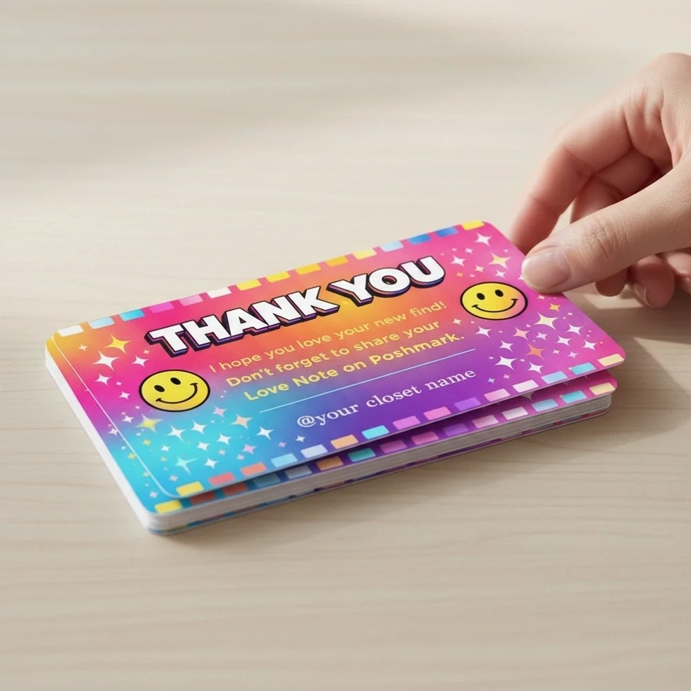 50 Colorful Thank You Cards | Cute Smiley Packaging Inserts for Small Business